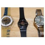 Set of 4 Wristwatches Swatch Masquerade GP105, GZ157 Daimler Chrysler, Lady Limelight, Carriage by Timex