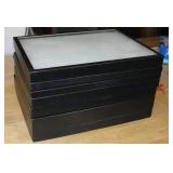 Set of 5 Black Display Cases with Glass Tops