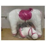 Qaba Kids Plush Toy Rocking Horse Pony Toddler Ride on Animal Rocker with Realistic Sounds, Birthday Gifts for Girls, Pink