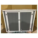 Outsunny Storage Shed with Front & Lift-Up Doors, Double-Layer Resin, Lockable Latch for Outdoor, Gray (Used, Missing: 1 Nut Hardware)