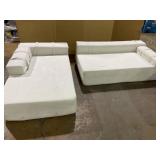 Modern Chenille Upholstered L-Shaped Sectional Sofa, 108 Inches Modular Couch Set W / 6 Pillows, Right Chaise, Free Combination, Beige-Living Room/Bedroom