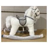 Qaba Kids Plush Ride-On Rocking Horse with Bear Toy, Children Chair with Soft Plush Toy & Fun Realistic Sounds, White