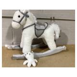 Qaba Kids Plush Ride-On Rocking Horse with Bear Toy, Children Chair with Soft Plush Toy & Fun Realistic Sounds, White