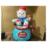 Outsunny 5ft Christmas Inflatables Outdoor Decorations Blessed Polar Bear and Penguins in the Cup, Blow-Up LED Yard Christmas Decor for Garden, Lawn, Party, Holiday