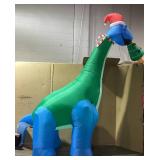 HomCom 11FT Long Christmas Inflatables Outdoor Decorations Dinosaur with Christmas Tree in Mouth Blow Up LED Yard Christmas Decor Waterproof (Used)