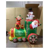 Outsunny 6FT Christmas Inflatables Train Santa Claus and Snowman Drive Train Blow-Up Outdoor Christmas Decorations with White LED Lights for Lawn Garden Party