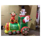 Outsunny 6FT Christmas Inflatables Train Santa Claus and Snowman Drive Train Blow-Up Outdoor Christmas Decorations with White LED Lights for Lawn Garden Party
