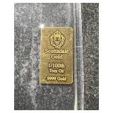 1/100TH TROY OZ .9999 FINE GOLD SCOTTSDALE BAR