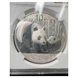 2011 CHINESE PANDA 1 TROY OZ .999 FINE SILVER NGC MS68