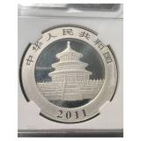 2011 CHINESE PANDA 1 TROY OZ .999 FINE SILVER NGC MS68