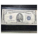1934-D US BLUE SEAL $5 SILVER CERTIFICATE