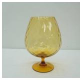 Vintage Italian Empoli Amber Diamond Optic Glass Brandy Snifter