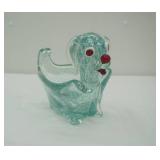 Vintage Glass Dog Sculpture Bowl. Murano-Style. 5.5"x7.5"x6.25" tall