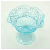 Vintage Fenton Aqua Blue Opalescent Glass Compote Dish 5" tall