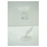 Hand-Blown White Art Glass Candle Holder with a Twisted Stem. 9.5" tall