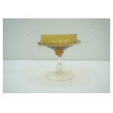 Vintage Amber Glass Compote Dish w/clear glass stem