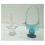Glass Baskets. Hand-Blown Art Glass Blue/white swirl & clear glass