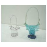 Glass Baskets. Hand-Blown Art Glass Blue/white swirl & clear glass