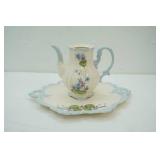 Vintage Haeger Pottery Shell Planter, Spongeware Pitcher, and Teapot and Plate Set