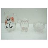 Crystal compote, Bartlett Collins Glass Hand Painted Pink Flowers Pitcher