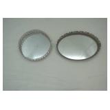 Vintage Oval Mirrored Vanity Tray; Round Mirrored Vanity Tray