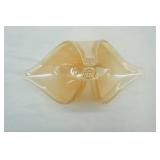 Vintage Murano-Style Hand Blown Peach-Colored Folded Glass Centerpiece; Clear Glass Centerpiece
