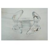 Vintage Murano-Style Hand Blown Peach-Colored Folded Glass Centerpiece; Clear Glass Centerpiece