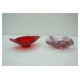 Viking Glass Red Divided Dish; MCM Murano-Style Art Glass Ashtray