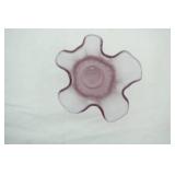 Vintage Fenton Ribbed Ruffled Pink Cranberry Glass Vase; Amethyst handkerchief art glass vase