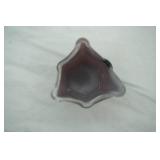 Vintage Fenton Ribbed Ruffled Pink Cranberry Glass Vase; Amethyst handkerchief art glass vase