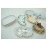 Vintage Furstenberg Porcelain dish, Vintage J&G Meakin Diana Gold Transferware bone dish, soap dishes, Airline stoneware trays