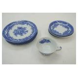 Vintage BlueMont China Japan Persian Rose flow Blue dinner plates(4), Saucers(4) , 1 tea cup