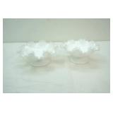 Vintage Fenton Silver Crest Milk Glass Footed ruffled Compote (2) 4" x8"