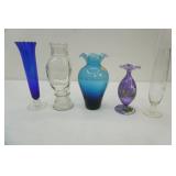 Vintage Vases, Cobalt Blue, Clear vase, etched glass vase, Murano style glass ware blue vase, Purple Flame and Glow hand blown vases