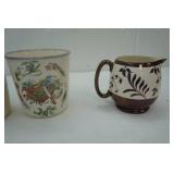 Vintage English ware pitcher, Royal Ironstone China 2 handled dish, stoneware canister no lid, garden design canister