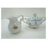 Vintage hand painted creamer, Wedgwood La Normandie gravy boat, Vintage teapot with floral design, pitcher with butterfly, Vintage Flow blue and white  porcelain Tureen serving dish