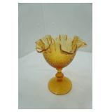 Vintage Fenton Amber Hobnail Pedestal compote ruffled vase, Fenton Wisteria Tree of Life amber ruffled compote dish,  amber candle holders, dishes