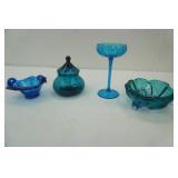 Vintage Viking glass Blue pedestal bowl, Vintage Candy dish, Vintage Anchor Hocking Fairfield blue 2 handled nappy candy dish