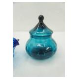 Vintage Viking glass Blue pedestal bowl, Vintage Candy dish, Vintage Anchor Hocking Fairfield blue 2 handled nappy candy dish