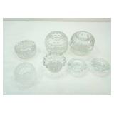 Vintage Homco Clear Glass Cubist style fairy lamp candle holder, candle holder, covered dish  ruffled edge stemmed dish