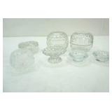 Vintage Homco Clear Glass Cubist style fairy lamp candle holder, candle holder, covered dish  ruffled edge stemmed dish