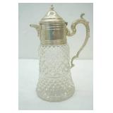 Vintage Silver plated and crystal carafe decanter 11" tall