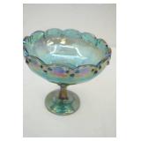 Vintage Big Compote Indiana glass Iridescent Blue, 7.5" x 8.5"