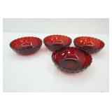Vintage Anchor Hocking Red Bowl Set of 4 ,8.25" x2.5"