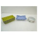 Vintage Green Aborn Calif G2 planter box, Purple trivet bowl, Estee Lauder Porcelain bowl