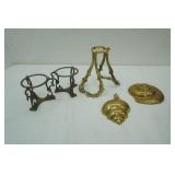 Vintage Wall hanging sea shells brass, vintage brass orb or sphere holders