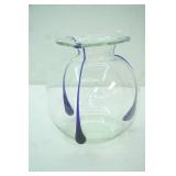 Vintage Poschinger clear and cobalt  tri-tadpoles hand blown glass vase,8.4"