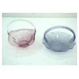Vintage Glass candy dish baskets , lavender and rose colored