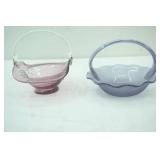 Vintage Glass candy dish baskets , lavender and rose colored