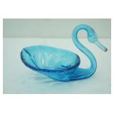 Vintage Blue Art glass swan dish